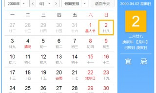 2000年4月2号农历是多少号 庚辰年二月廿八