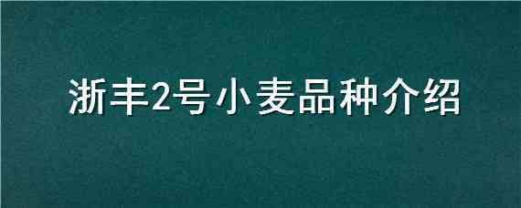 浙丰2号小麦品种介绍（浙丰2号小麦品种介绍图片）