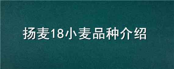 扬麦18小麦品种介绍（扬麦28品种介绍）