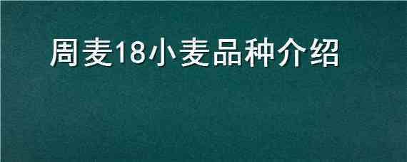 周麦18小麦品种介绍（周麦40小麦品种）