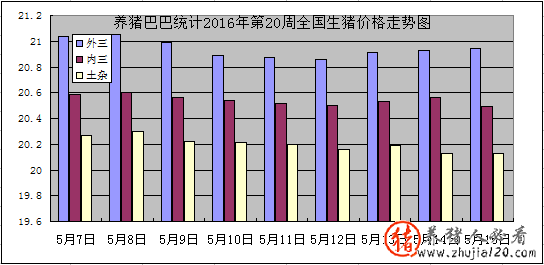 养猪巴巴统计2016年第20周全国生猪价格走势图