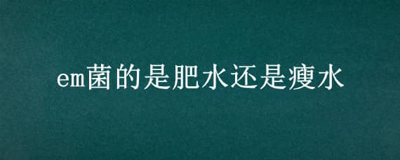 em菌的是肥水还是瘦水 em菌在水产养殖中能肥水吗?