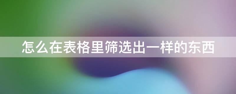 怎么在表格里筛选出一样的东西