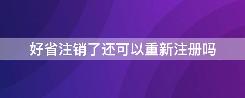 好省注销了还可以重新注册吗