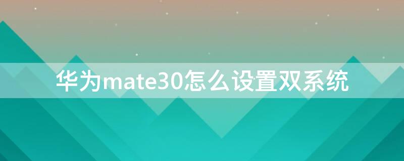 华为mate30怎么设置双系统 华为mate30怎样设置双系统