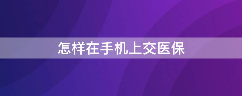 怎样在手机上交医保 怎样在手机上交医保钱