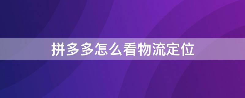 拼多多怎么看物流定位（怎么查看拼多多物流定位追踪）