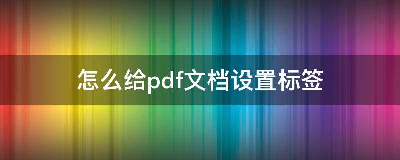 怎么给pdf文档设置标签 pdf文件怎么加标签