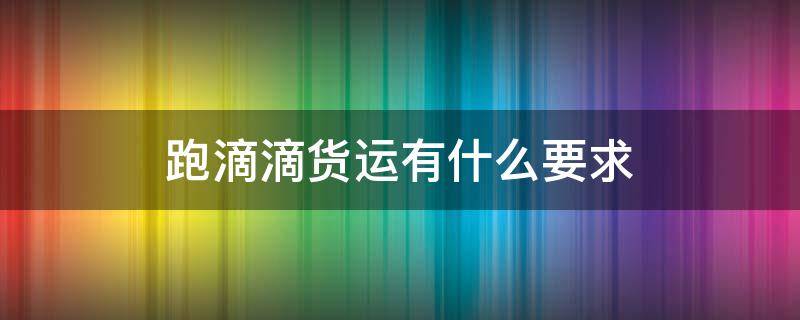 跑滴滴货运有什么要求 滴滴货运车辆有啥要求