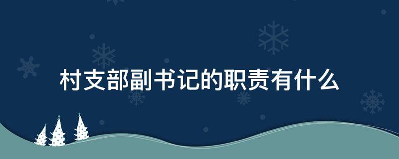 村支部副书记的职责有什么 村支部副书记的职责范围