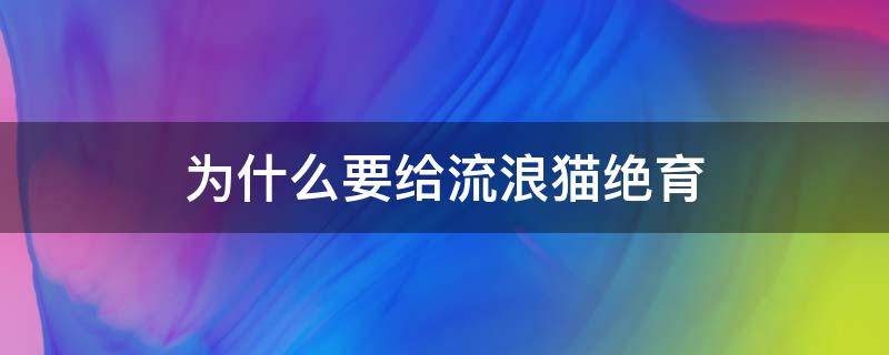 为什么要给流浪猫绝育（流浪猫为啥要绝育）