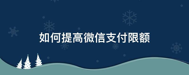 如何提高微信支付限额（微信支付限额怎么提升）