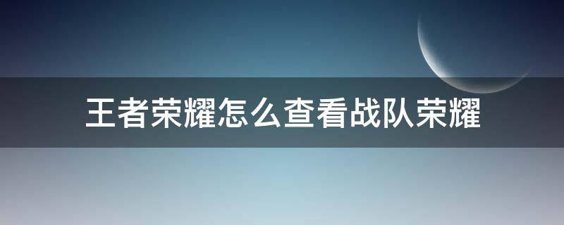 王者荣耀怎么查看战队荣耀（王者荣耀如何查看战队）