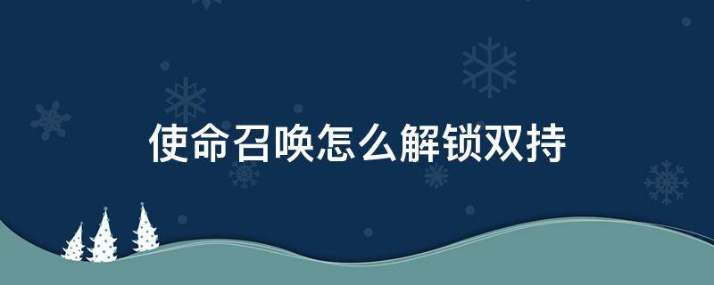 使命召唤怎么解锁双持 使命召唤怎么解锁双持技能