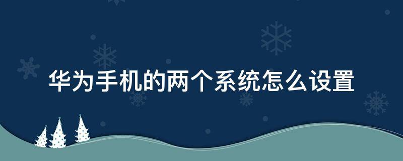 华为手机的两个系统怎么设置 华为手机设置两个系统怎么设置