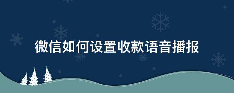 微信如何设置收款语音播报（微信如何设置收款语音播报金额）