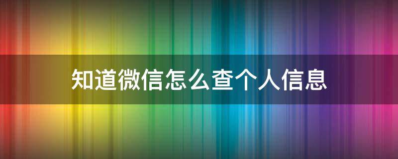 知道微信怎么查个人信息 微信怎么能查到个人信息