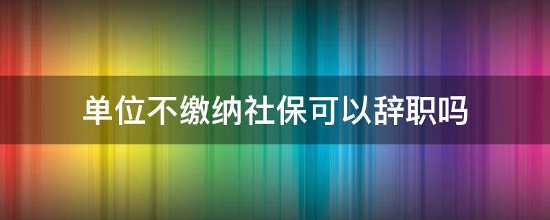 单位不缴纳社保可以辞职吗 公司不缴纳社保可以提出辞职吗?