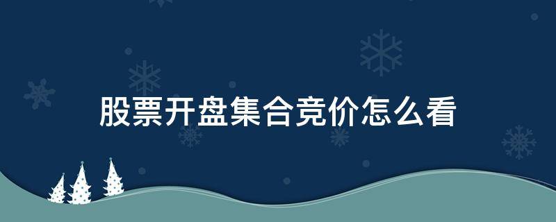 股票开盘集合竞价怎么看（股票集合竞价是开盘价吗）