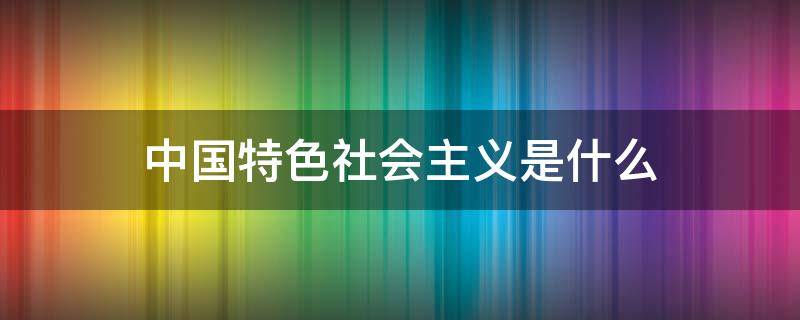 中国特色社会主义是什么