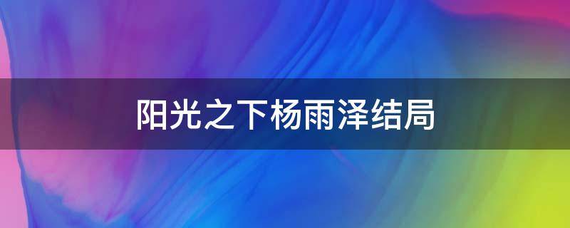 阳光之下杨雨泽结局 阳光之下里的杨雨泽