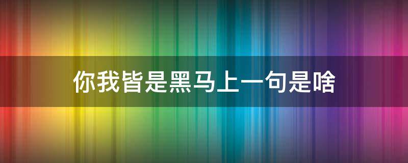 你我皆是黑马上一句是啥 你我皆是黑马上一句是啥意思