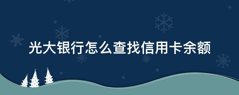 光大银行怎么查找信用卡余额 怎么查在光大银行有没有信用卡