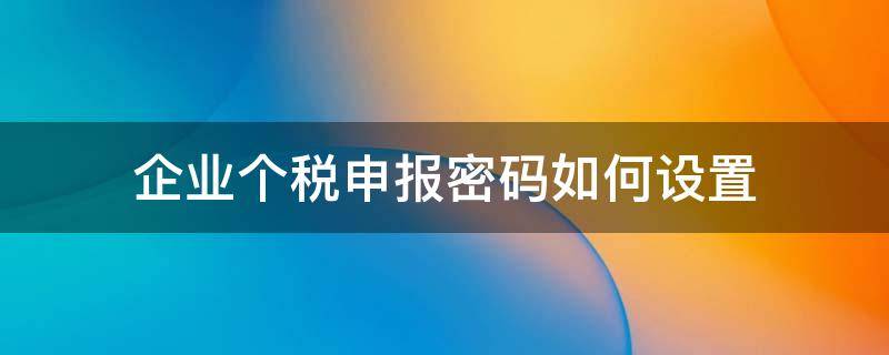企业个税申报密码如何设置 企业个税申报密码在哪里设置
