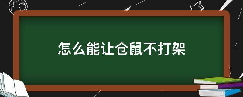 怎么能让仓鼠不打架（有什么办法可以让仓鼠不打架）