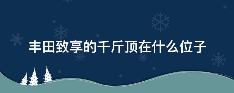 丰田致享的千斤顶在什么位子 丰田致享有千斤顶吗