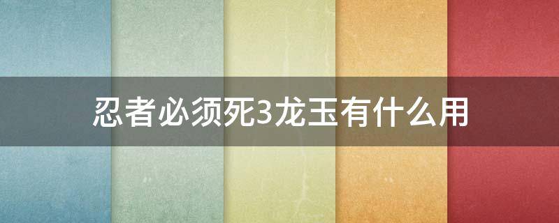 忍者必须死3龙玉有什么用 忍者必须死三中龙玉有什么作用