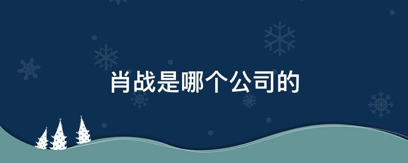 肖战是哪个公司的（肖战是哪个公司的艺人）