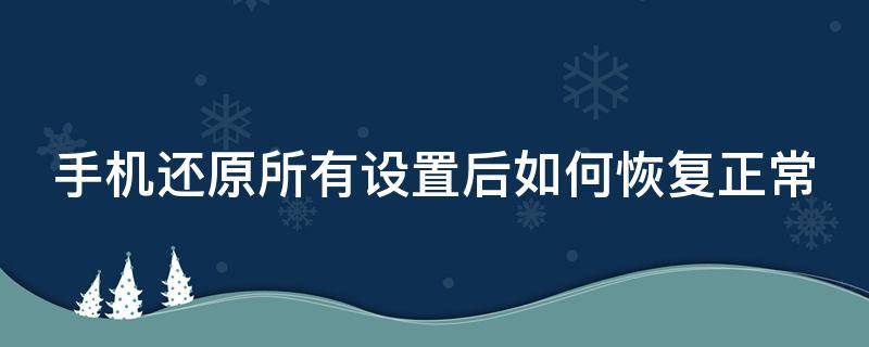 手机还原所有设置后如何恢复正常（手机还原所有设置后如何恢复正常状态）