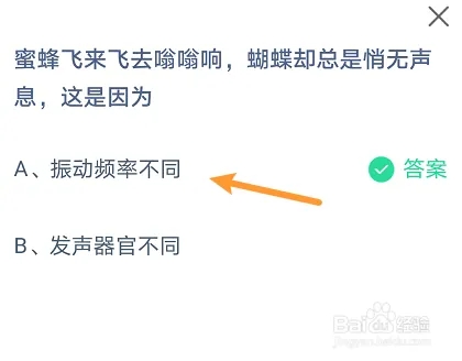 蚂蚁庄园蜜蜂飞来飞去嗡嗡响，蝴蝶却总是悄无声息，这是因为振动频率不同还是发声器官不同？