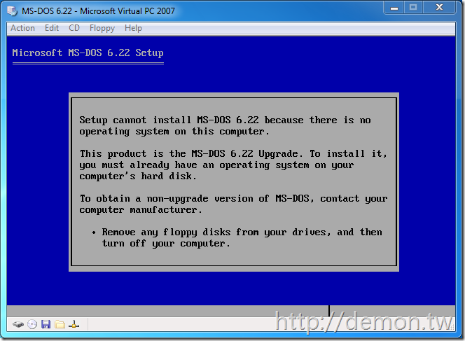 MSDN上MS-DOS 6.22的安装方法