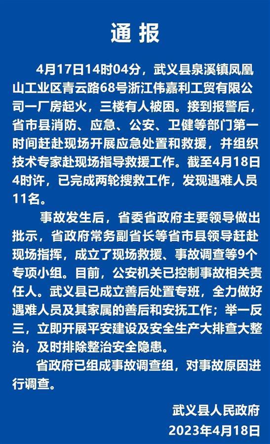 浙江武义一厂房起火已致11人遇难，目击者：事发时有人呼救称无法下楼  