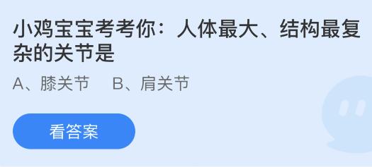 今日蚂蚁庄园小鸡课堂正确答案最新：比上不足比下有余中的比是什么？人体最大结构最复杂的关节是？